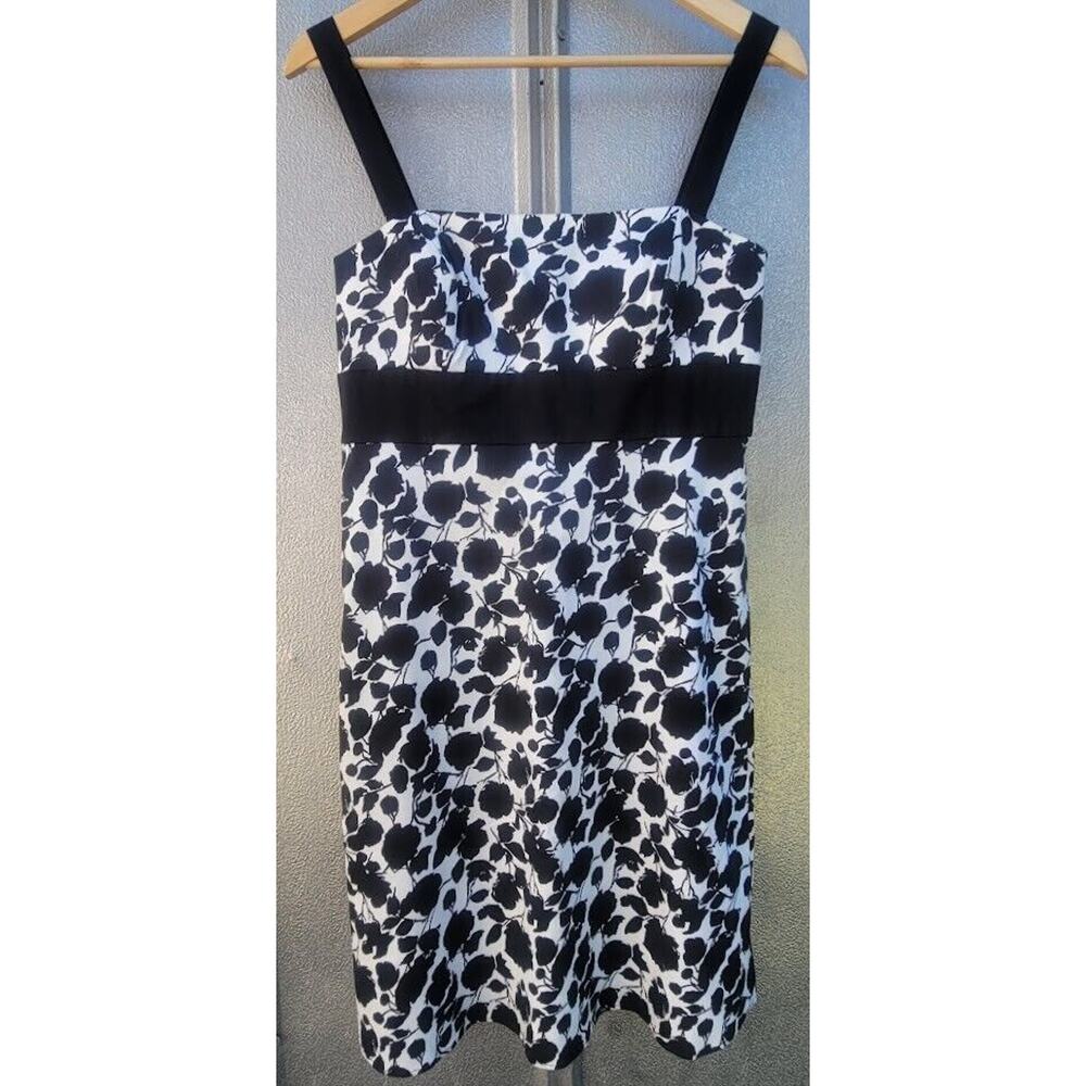 BCBG Paris Knee Length Black & White Floral Empire Waist Sundress Size 10